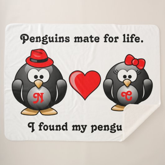 かわいいペンギンの仲間を見つけて人生の赤いハート シェルパブランケット (正面(横))