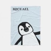 かわいいペンギンの保育園 ブラックアンドホワイト 名前 フリースブランケット (正面)