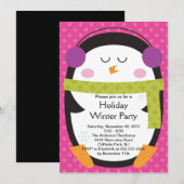 かわいいペンギンの冬のパーティの招待状 招待状 (正面/裏面)