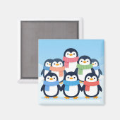 かわいいペンギンの冬のマフラー集団ハグ マグネット (正面/裏面)