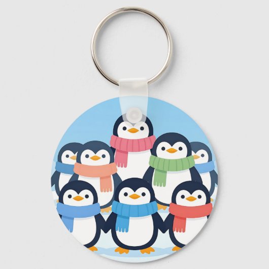 かわいいペンギンの冬のマフラー グループハグ キーホルダー (正面)