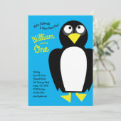 かわいいペンギンの冬の子どもたち1歳の誕生日パーティー 招待状 (スタンド正面)