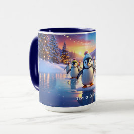 かわいいペンギンの冬の帽子 ホリデーマグ マグカップ