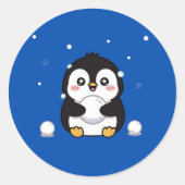 かわいいペンギンの冬ステッカー ラウンドシール (正面)
