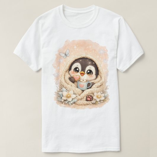 かわいいペンギンの冬Tシャツ – 愛らしいあったかペンギン Tシャツ (デザイン正面)