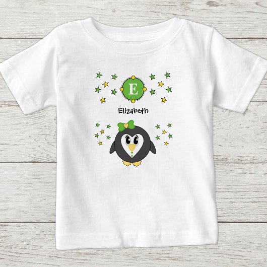 かわいいペンギンの名前の星 黄緑 ベビーTシャツ