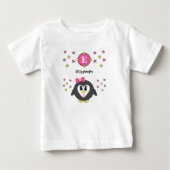 かわいいペンギンの名前の星 黄色 ピンク ベビーTシャツ (正面)