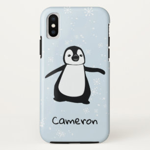 かわいいペンギンの名前はブルー・ホワイト・ウィンターの雪 iPhone XSケース