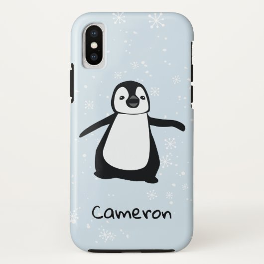 かわいいペンギンの名前はブルー・ホワイト・ウィンターの雪 Case-Mate iPhoneケース (裏面)