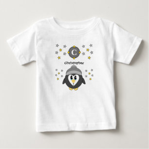 かわいいペンギンの名前は黄色い灰色を星にする ベビーTシャツ