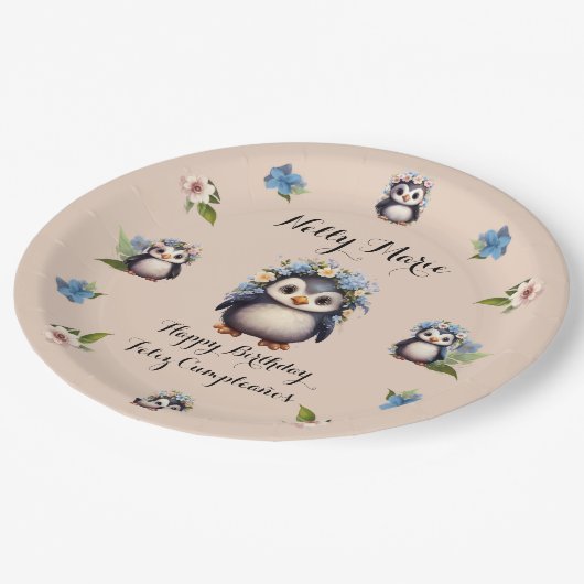 かわいいペンギンの名前バイリンガル文字フェリズクンプレーニョ ペーパープレート (アングル)