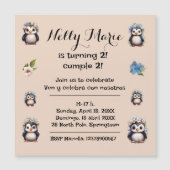 かわいいペンギンの名前 スペイン語・英語 マグネット招待状 (正面)