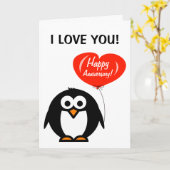 かわいいペンギンの周年記念カード カード (黄色い花)