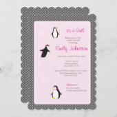 かわいいペンギンの女の子の赤ちゃんシャワー5" x 7"招待 招待状 (正面/裏面)