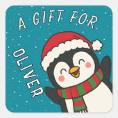かわいいペンギンの子供の名前のクリスマスギフト スクエアシール (正面)