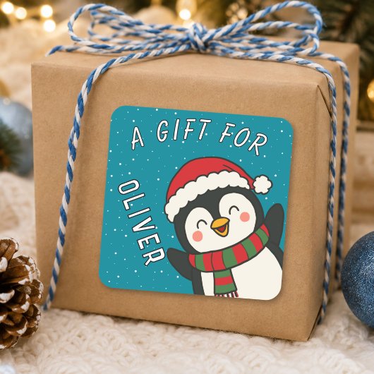 かわいいペンギンの子供の名前のクリスマスギフト スクエアシール
