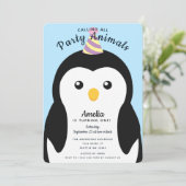 かわいいペンギンの子供の誕生日パーティー 招待状 (スタンド正面)