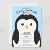 かわいいペンギンの子供の誕生日パーティー 招待状 (正面)