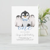 かわいいペンギンの子供の1歳の誕生日 招待状 (スタンド正面)