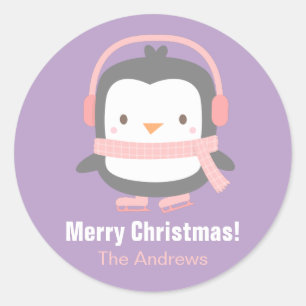 かわいいペンギンの子供クリスマスデコールステッカー ラウンドシール