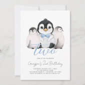 かわいいペンギンの子供 2歳の誕生日 招待状 (正面)