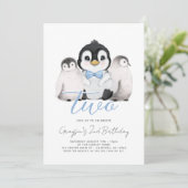 かわいいペンギンの子供 2歳の誕生日 招待状 (スタンド正面)