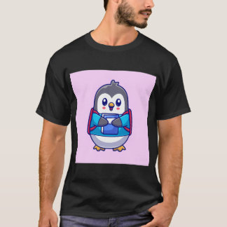 かわいいペンギンの学生がリュックを背負って本を持つ Tシャツ