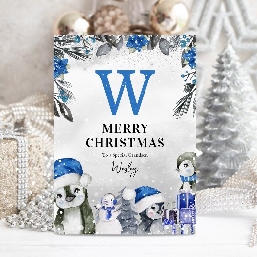 かわいいペンギンの孫クリスマス カード