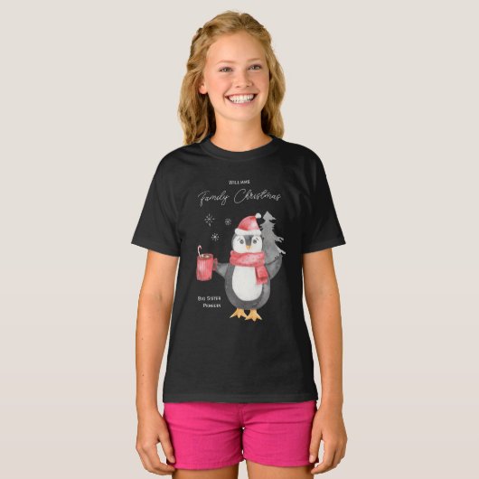 かわいいペンギンの家族にマッチするクリスマスシスター Tシャツ (正面フル)