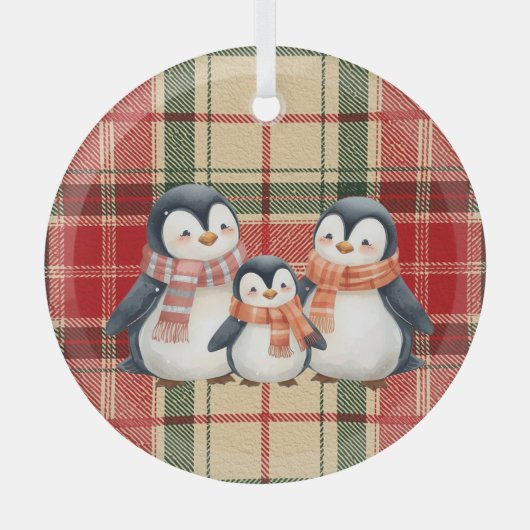 かわいいペンギンの家族のクリスマスオーナメント ガラスオーナメント (正面)