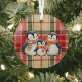 かわいいペンギンの家族のクリスマスオーナメント ガラスオーナメント