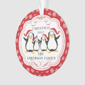 かわいいペンギンの家族4人 クリスマス オーナメント (正面)