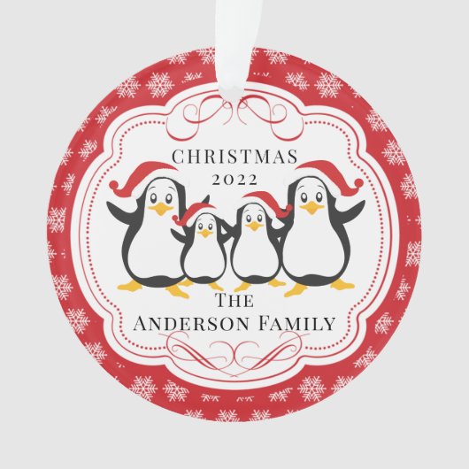 かわいいペンギンの家族4人 クリスマス オーナメント (正面)
