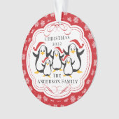 かわいいペンギンの家族5人 クリスマス オーナメント (正面)