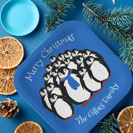 かわいいペンギンの家族 クリスマスのブルーパーティーの紙皿 ペーパープレート