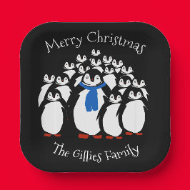 かわいいペンギンの家族 クリスマスパーティーのプレート ペーパープレート