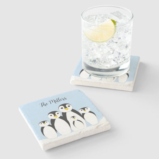 かわいいペンギンの家族 ストーンコースター (横)