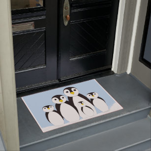 かわいいペンギンの家族 ドアマット