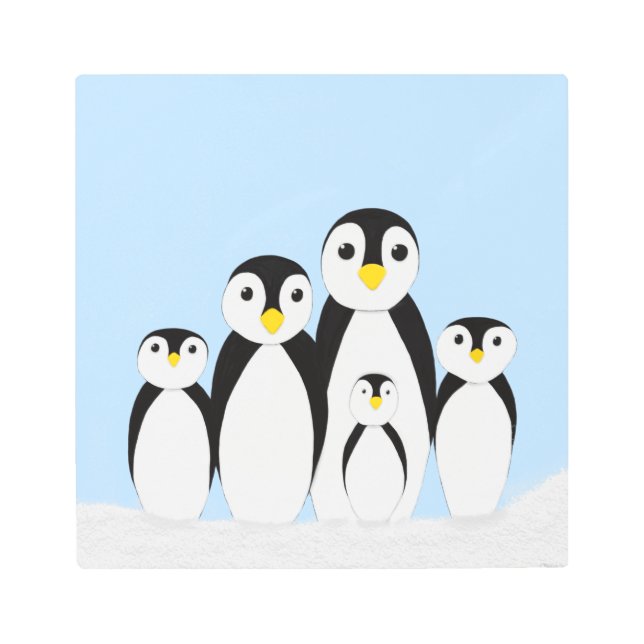 かわいいペンギンの家族 メタルプリント (正面)