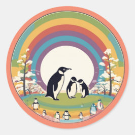 かわいいペンギンの家族 ラウンドシール
