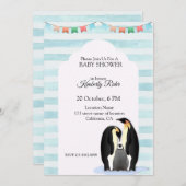 かわいいペンギンの家族 招待状 (正面/裏面)