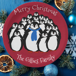 かわいいペンギンの家族 楽しいクリスマスパーティーのプレート ペーパープレート