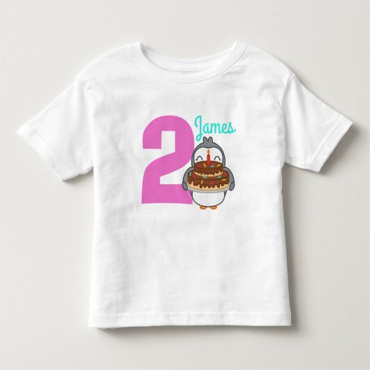 かわいいペンギンの幼児の名前の誕生日のTシャツ トドラーTシャツ (正面)
