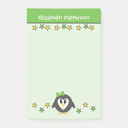 かわいいペンギンの星の名前の子供たち緑黄色 ポストイット (正面)