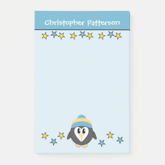 かわいいペンギンの星の名前の子供たち青黄色 ポストイット (正面)