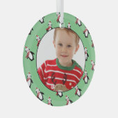 かわいいペンギンの柄カスタム写真 ガラスオーナメント (正面右)