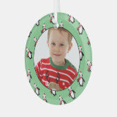 かわいいペンギンの柄カスタム写真 ガラスオーナメント (正面左)