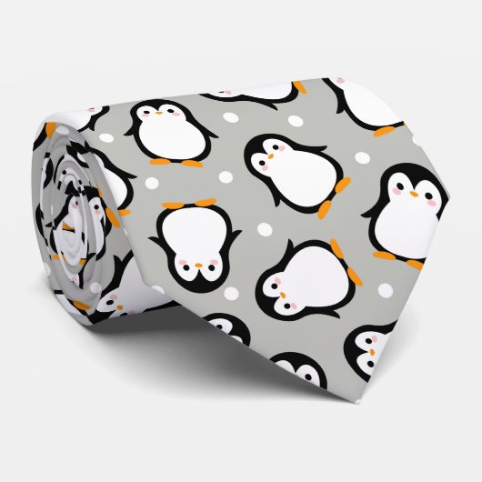 かわいいペンギンの模様 グレー柄 ネクタイ (ロール)