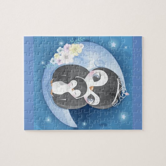 かわいいペンギンの母とベビー ジグソーパズル (横)