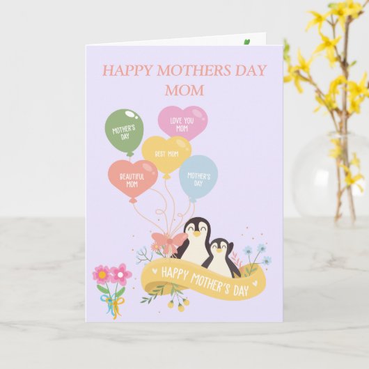 かわいいペンギンの母の日 カード (黄色い花)